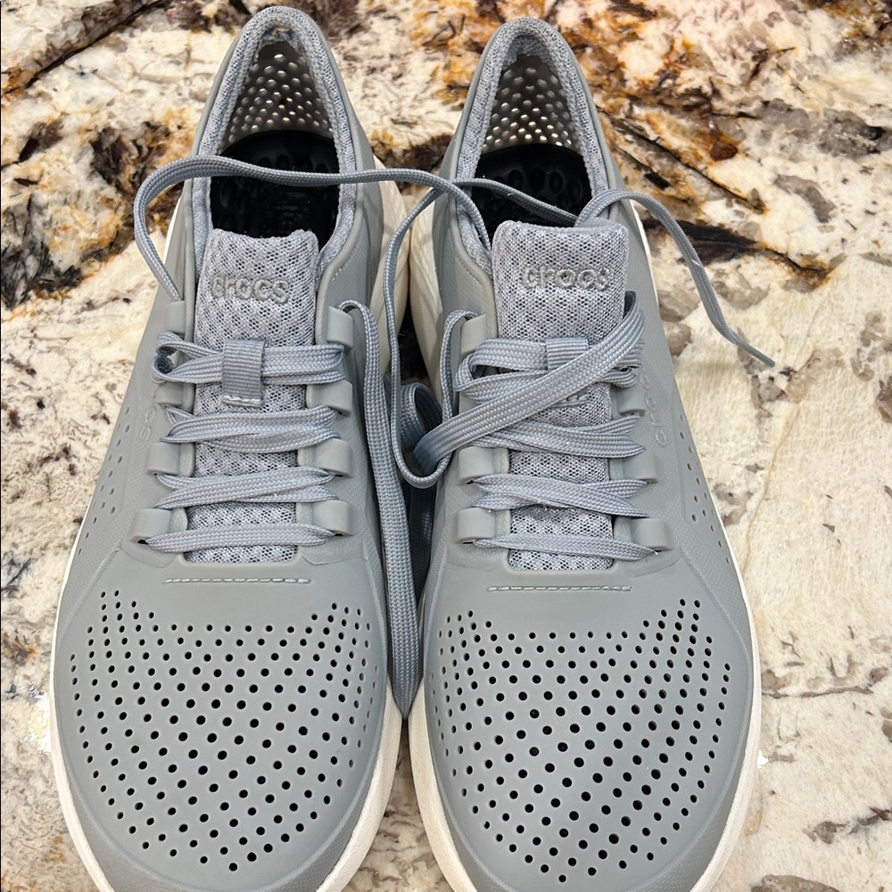 CROCS Men’s Gray Perforated Lace-Up Sneakers